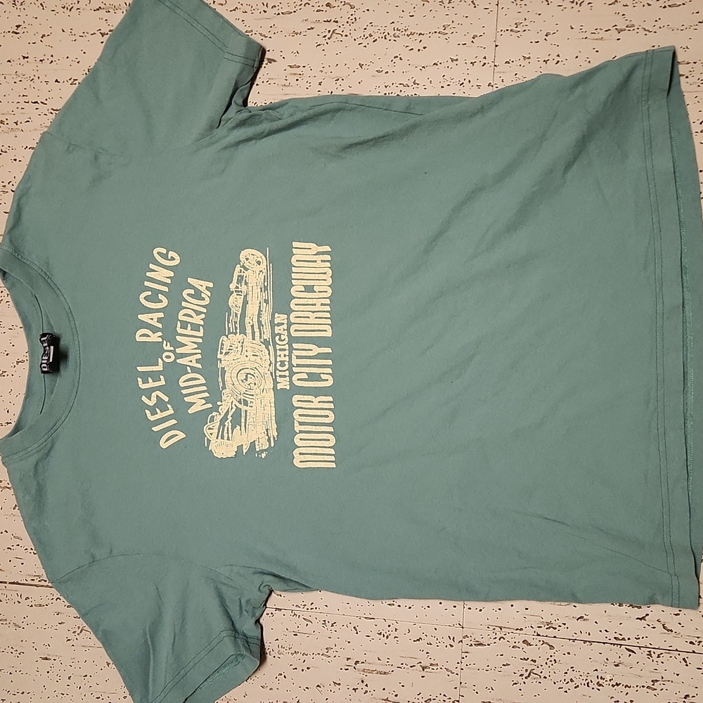 Diesel Racing Green Michigan Motor City Dragway Crewneck T-Shirt with Cream Logo